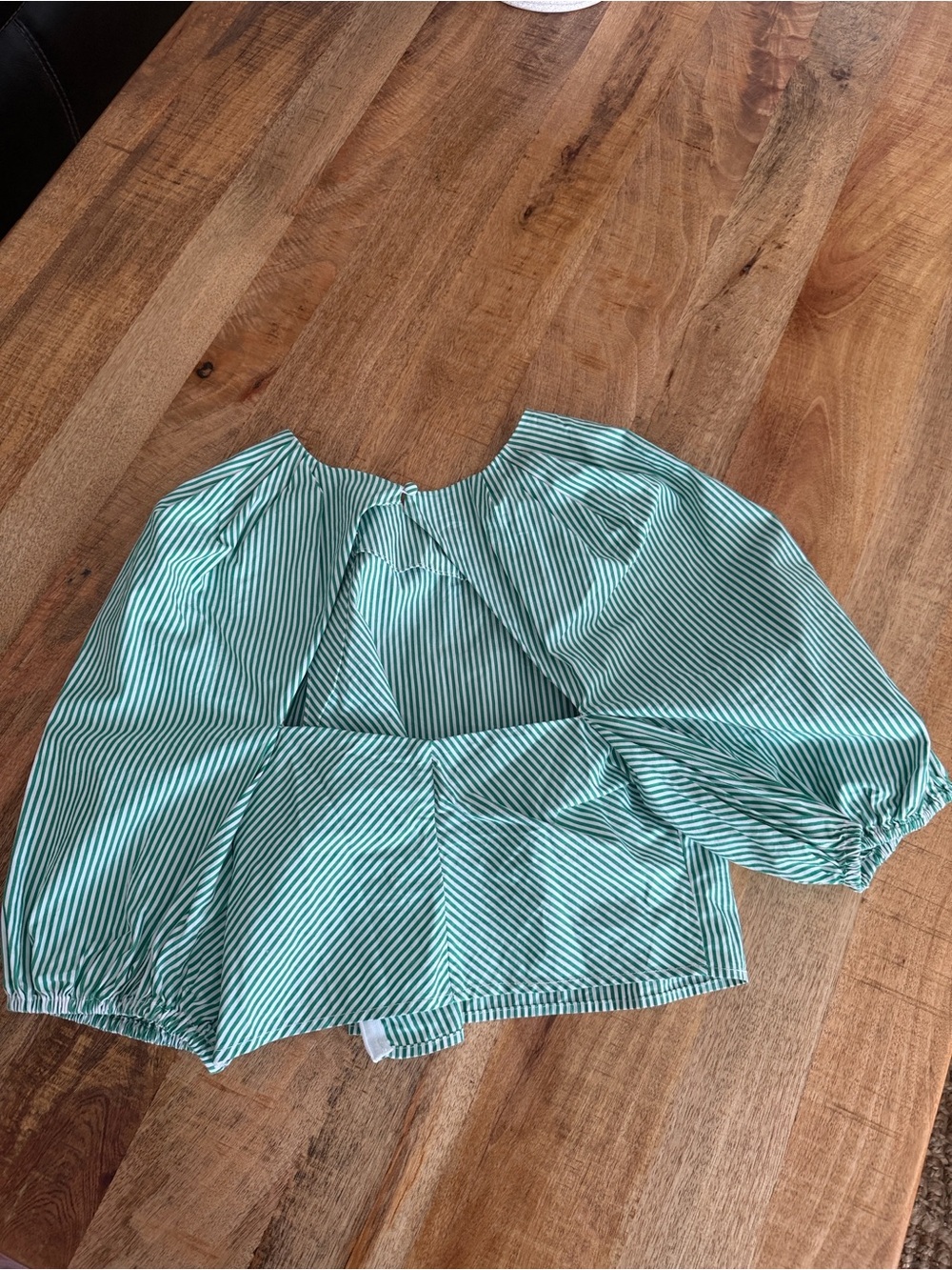 Lost Mint and White Striped Puff-Sleeve Blouse
